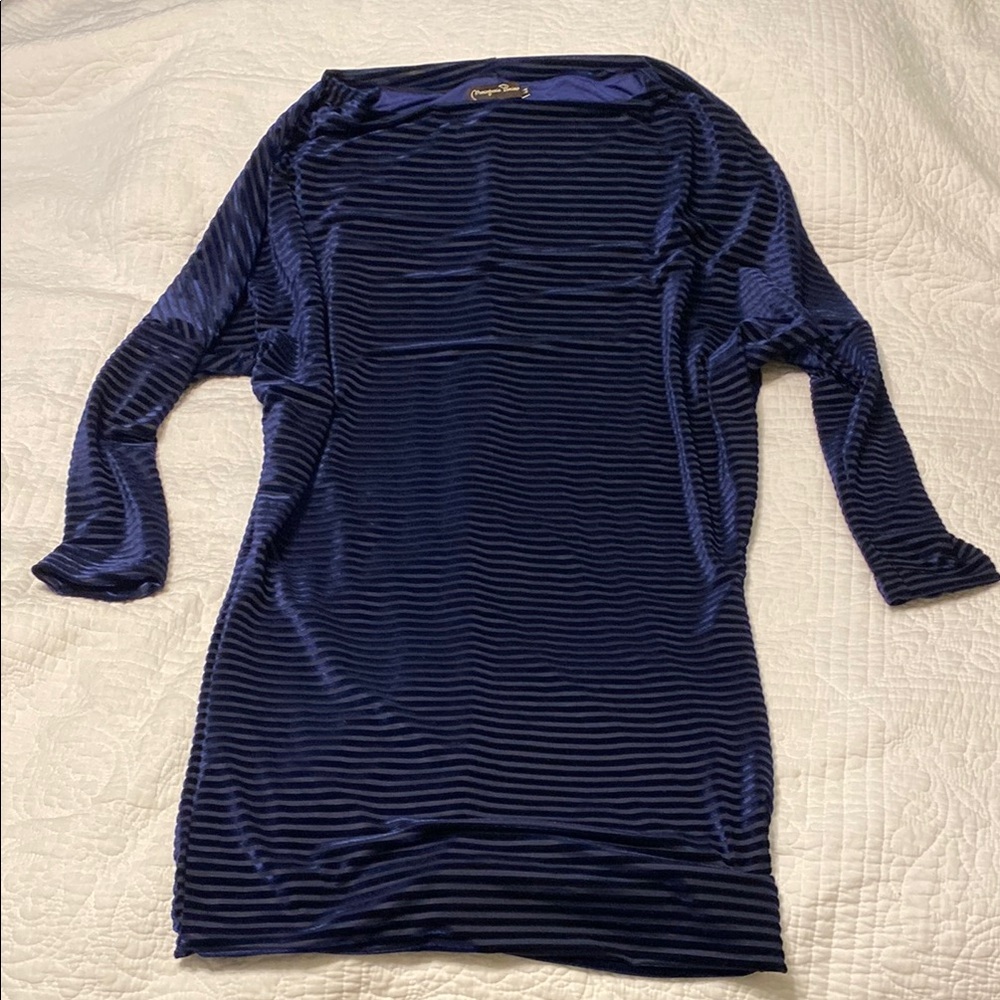 Elegant Navy Striped Long Sleeve Dress